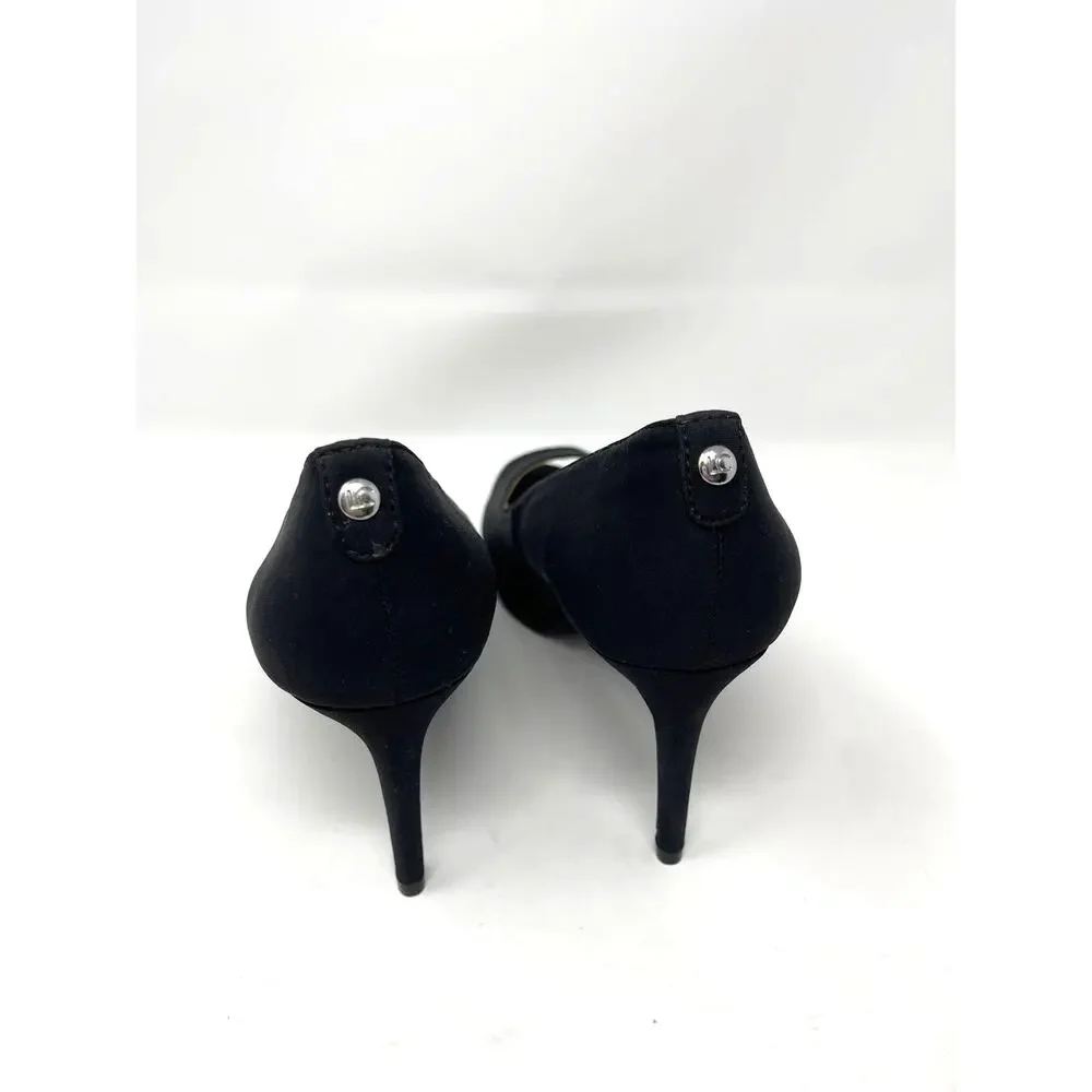 LIZ CLAIBORNE Black Fabric PEEP TOE Pumps 8.5M - Picture 3 of 8